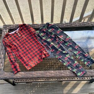 Posh Peanut Red Plaid and Black Car Print Pajama Set Size 6T